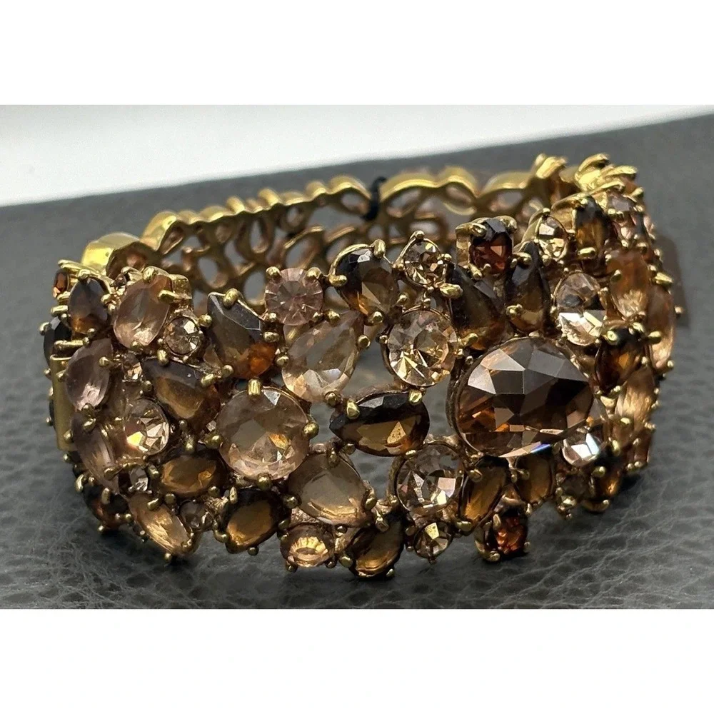 VTG Carolee Champagne Crystal Rhinestone Chunky Wide Statement Bracelet With Tag